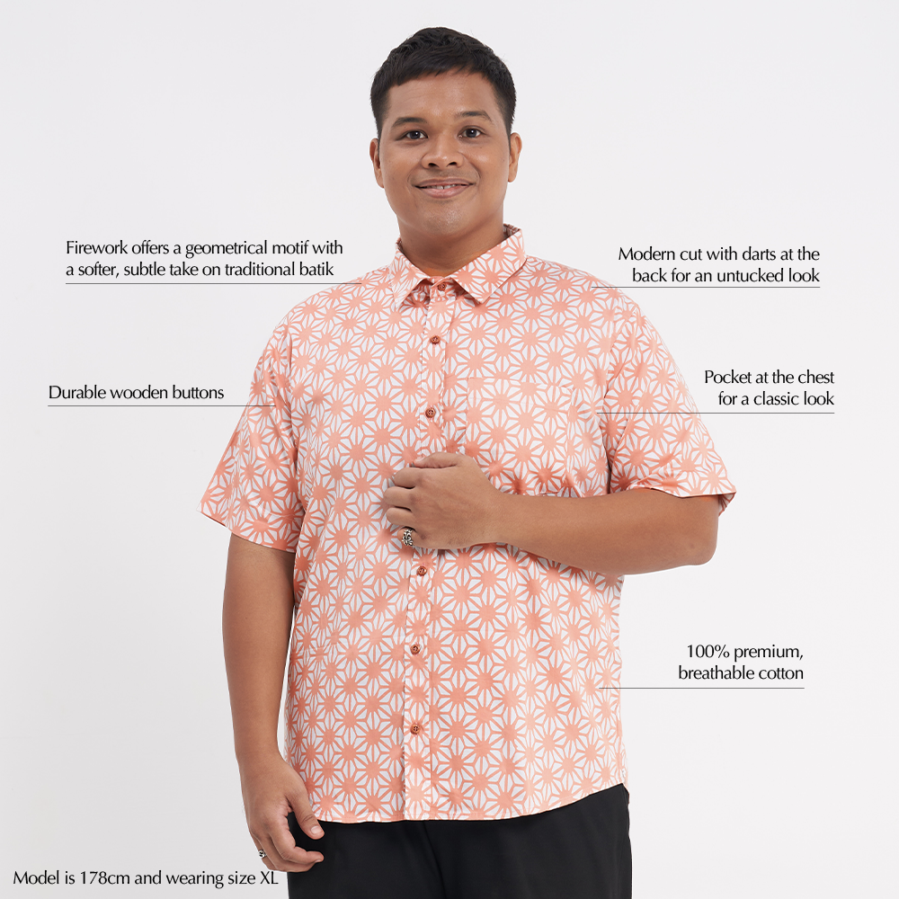 (SALE) Men's Batik Shirt - Peach Firework