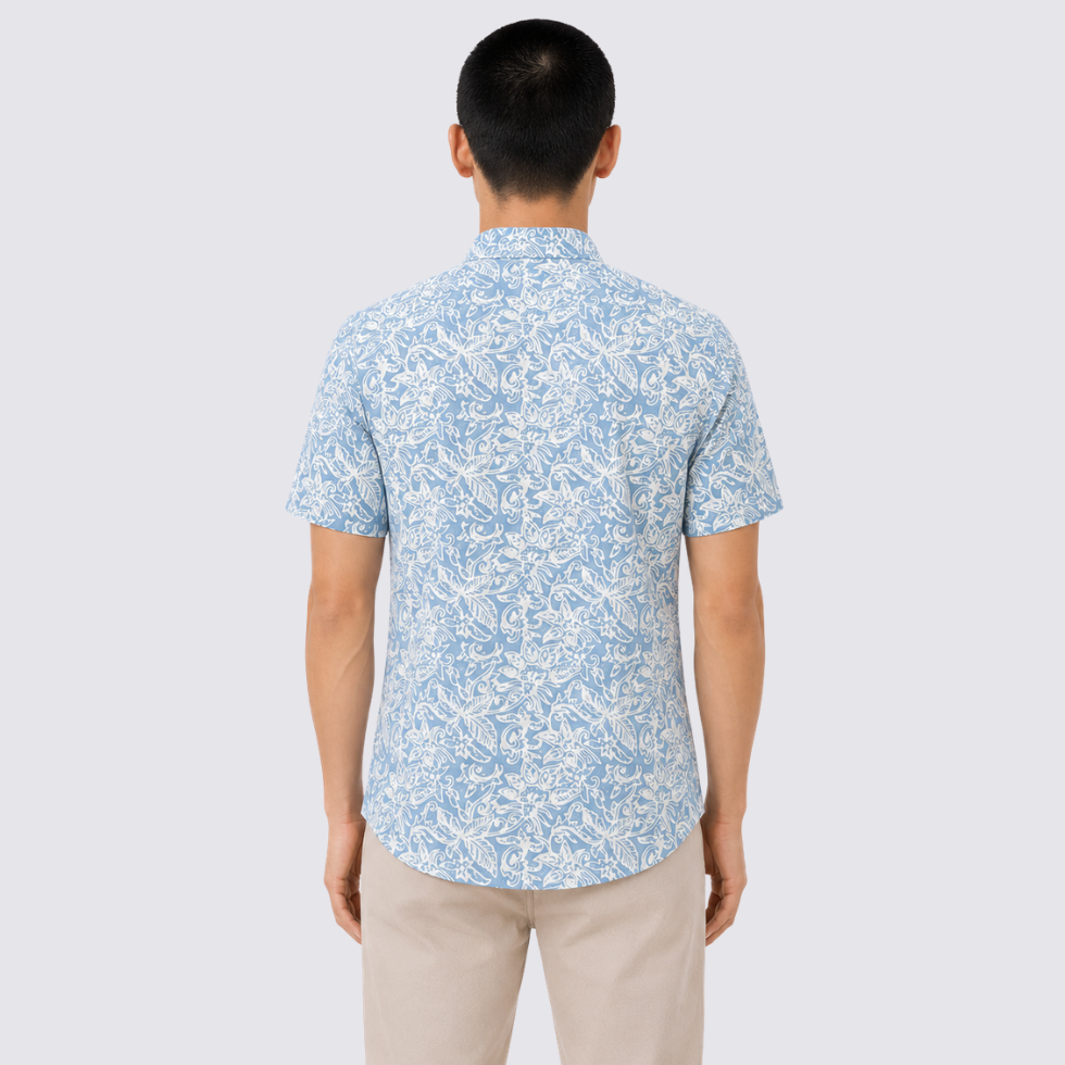 Men's Batik Shirt - Sky Blue Floret