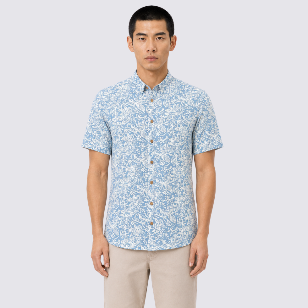 Men's Batik Shirt - Sky Blue Floret