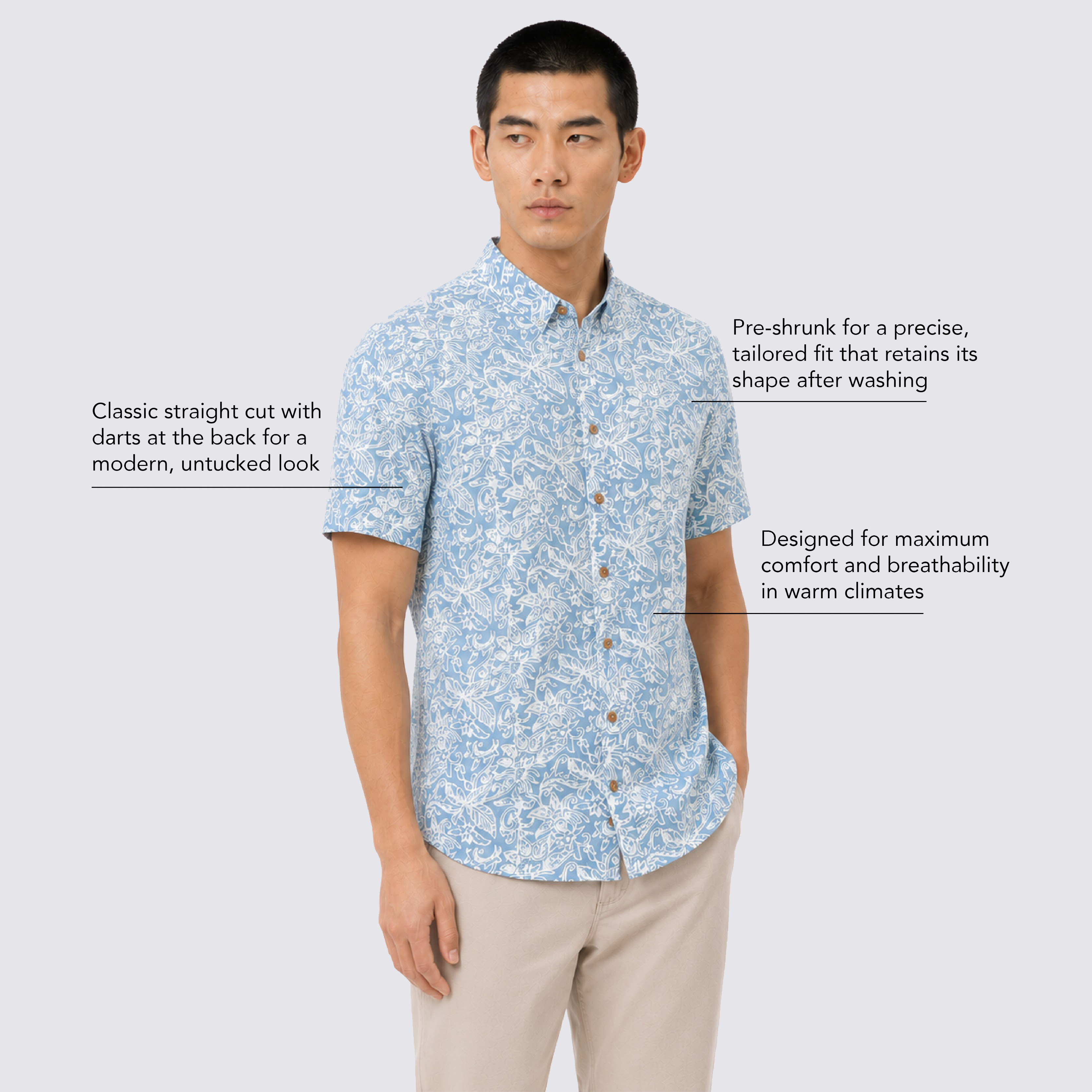 Men's Batik Shirt - Sky Blue Floret