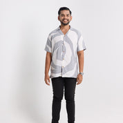 Men's Cuban Batik Shirt - Silver Rose