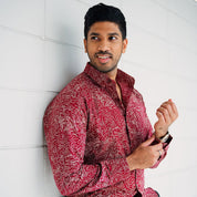 Men's Long-Sleeved Batik Shirt - Crimson Driftwood - Batik Boutique