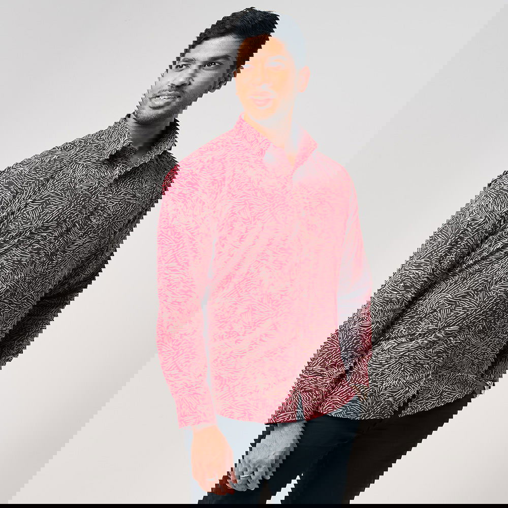 Men's Long-Sleeved Batik Shirt - Crimson Driftwood - Batik Boutique