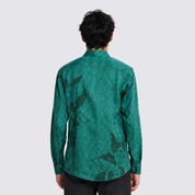 Men's Long-Sleeved Batik Shirt - Emerald Blooming Lace