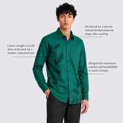 Men's Long-Sleeved Batik Shirt - Emerald Blooming Lace