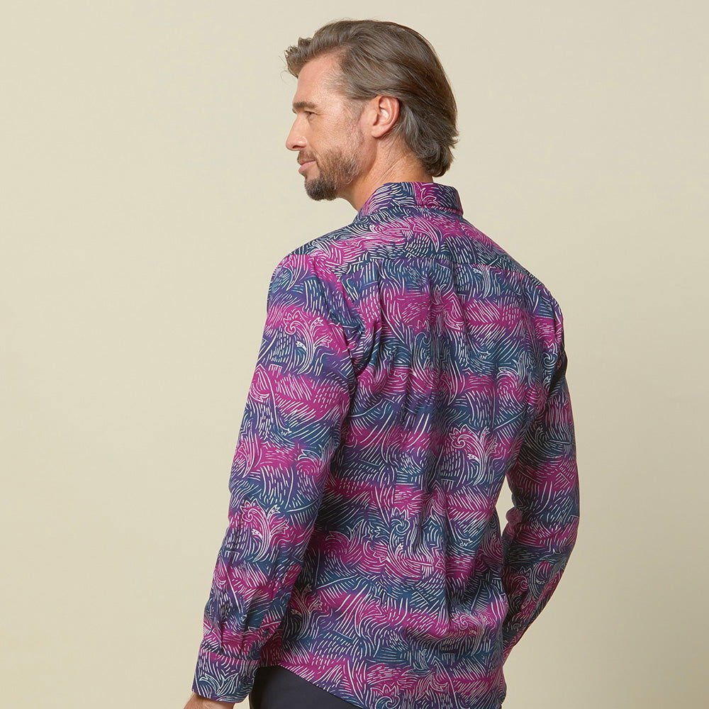 Men's Long-Sleeved Batik Shirt - Maroon Driftwood - Batik Boutique