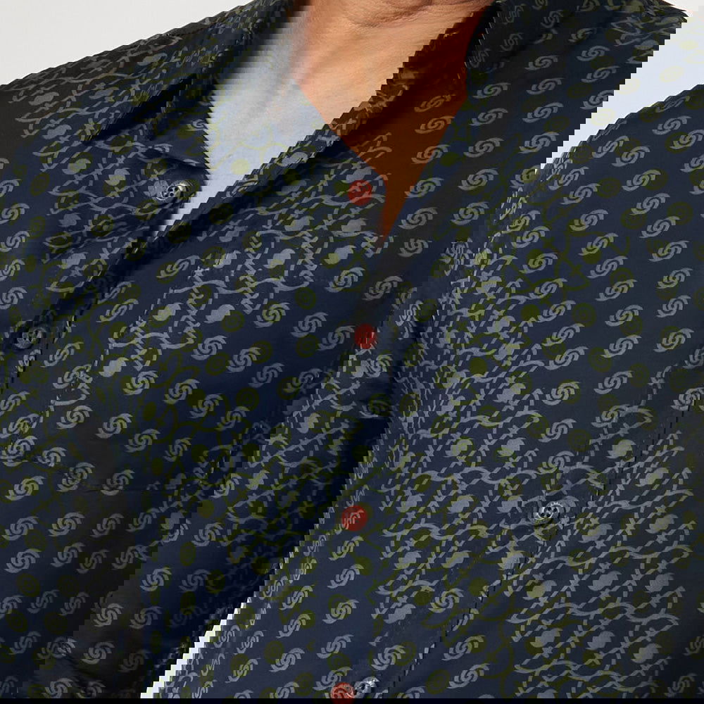 Men's Long-Sleeved Batik Shirt - Navy Alur - Batik Boutique
