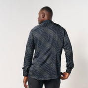 Men's Long-Sleeved Batik Shirt - Navy Alur - Batik Boutique