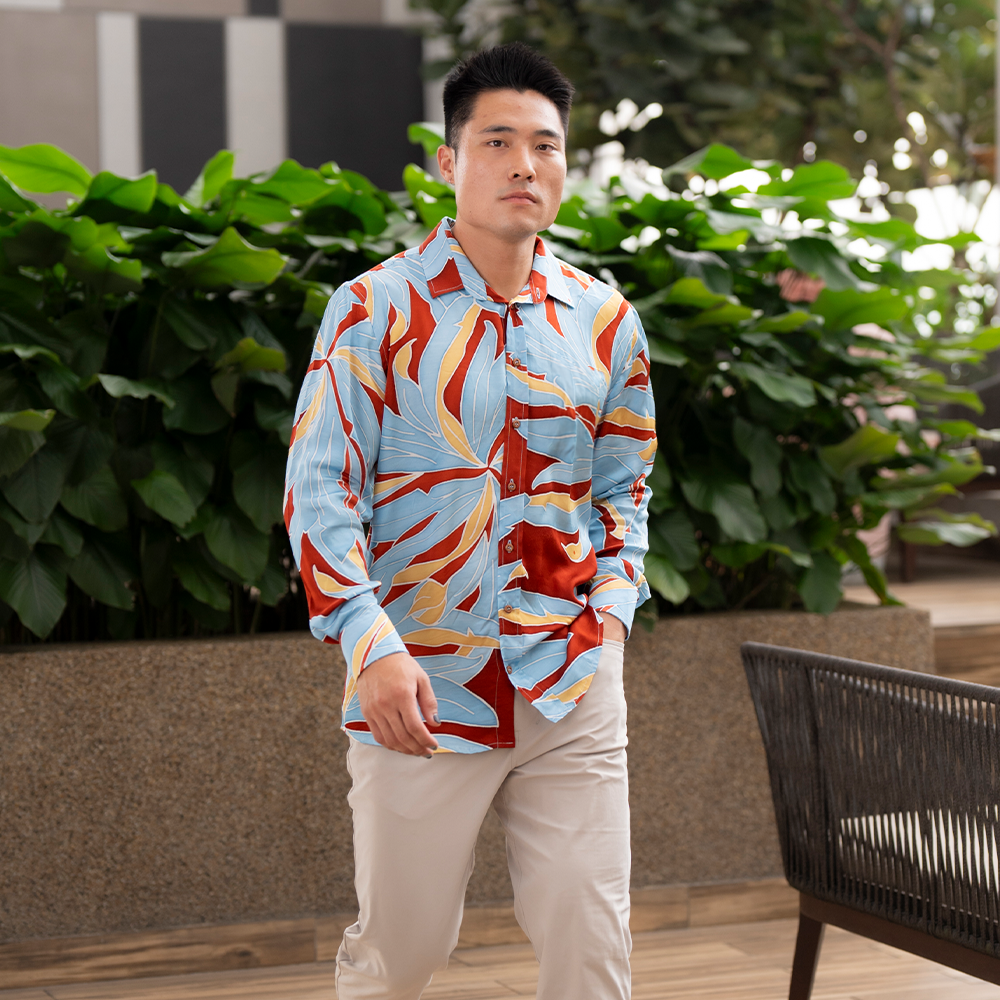 Men's Long-Sleeved Batik Shirt - Sunset Palma - Batik Boutique