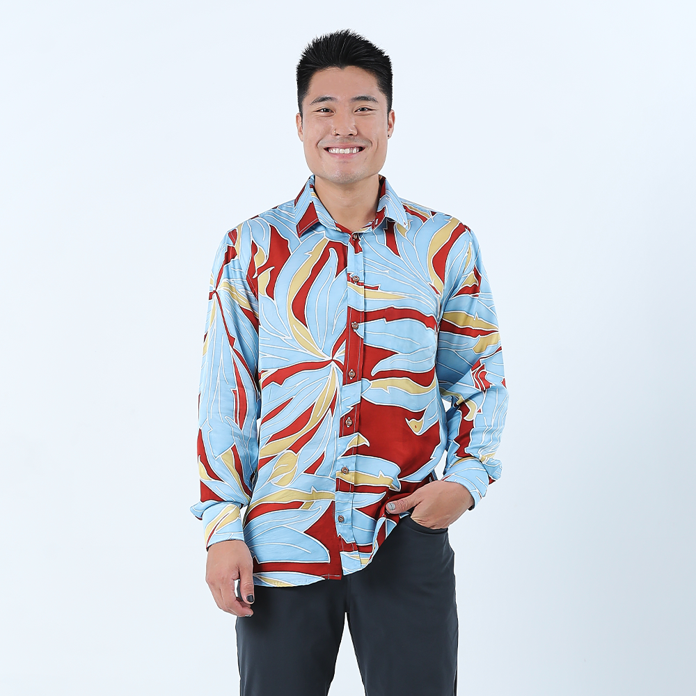 Men's Long-Sleeved Batik Shirt - Sunset Palma - Batik Boutique