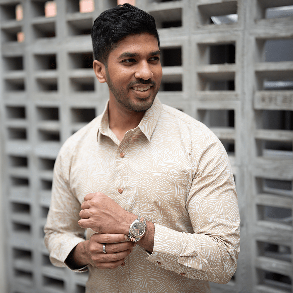 Men's Long-Sleeved Batik Shirt - Tan Driftwood - Batik Boutique