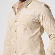 Men's Long-Sleeved Batik Shirt - Tan Driftwood - Batik Boutique