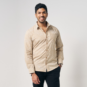 Men's Long-Sleeved Batik Shirt - Tan Driftwood - Batik Boutique