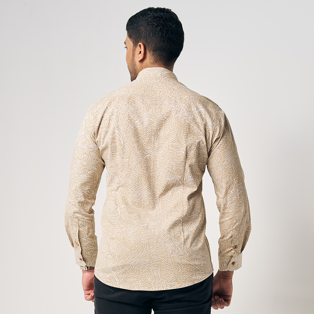 Men's Long-Sleeved Batik Shirt - Tan Driftwood - Batik Boutique