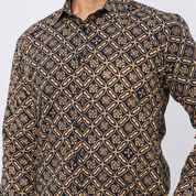 Patterned shirt with a geometric design on a plain background