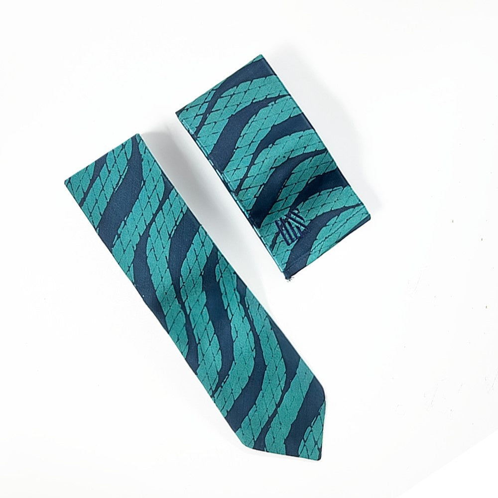 Batik Neck Tie & Pocket Square (Silk Cotton) - Teal Snakeskin