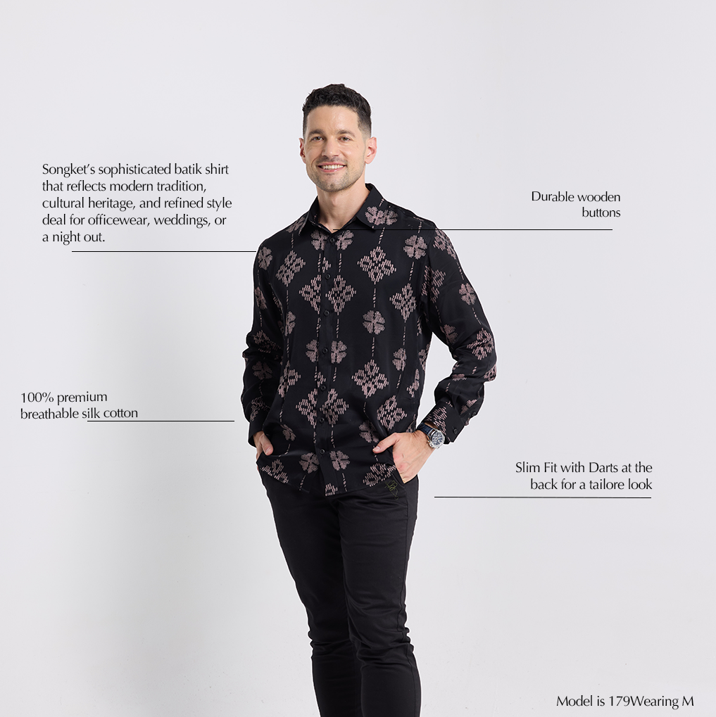Men's Long-Sleeved Batik Shirt - Onyx Songket