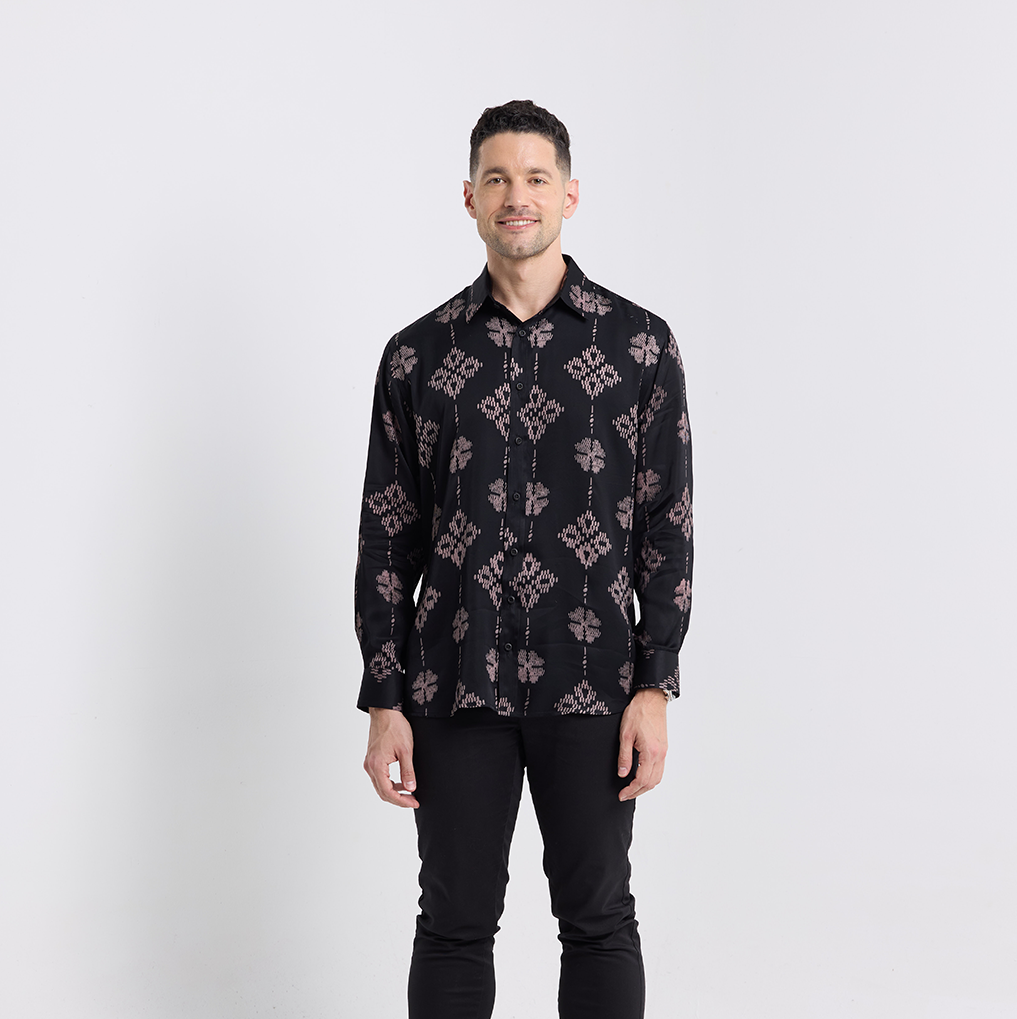 Men's Long-Sleeved Batik Shirt - Onyx Songket