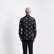 Model wearing Onyx songket Batik shirt  back photo 
