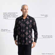 Model wearing Onyx songket Batik shirt  description photo 