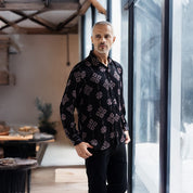 Model wearing Onyx songket Batik shirt 