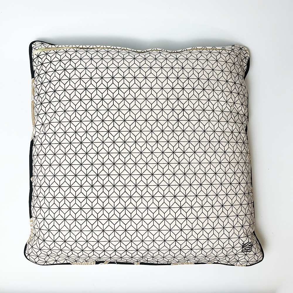 Batik Pillow Cover (Square) - Black Coconut back view 