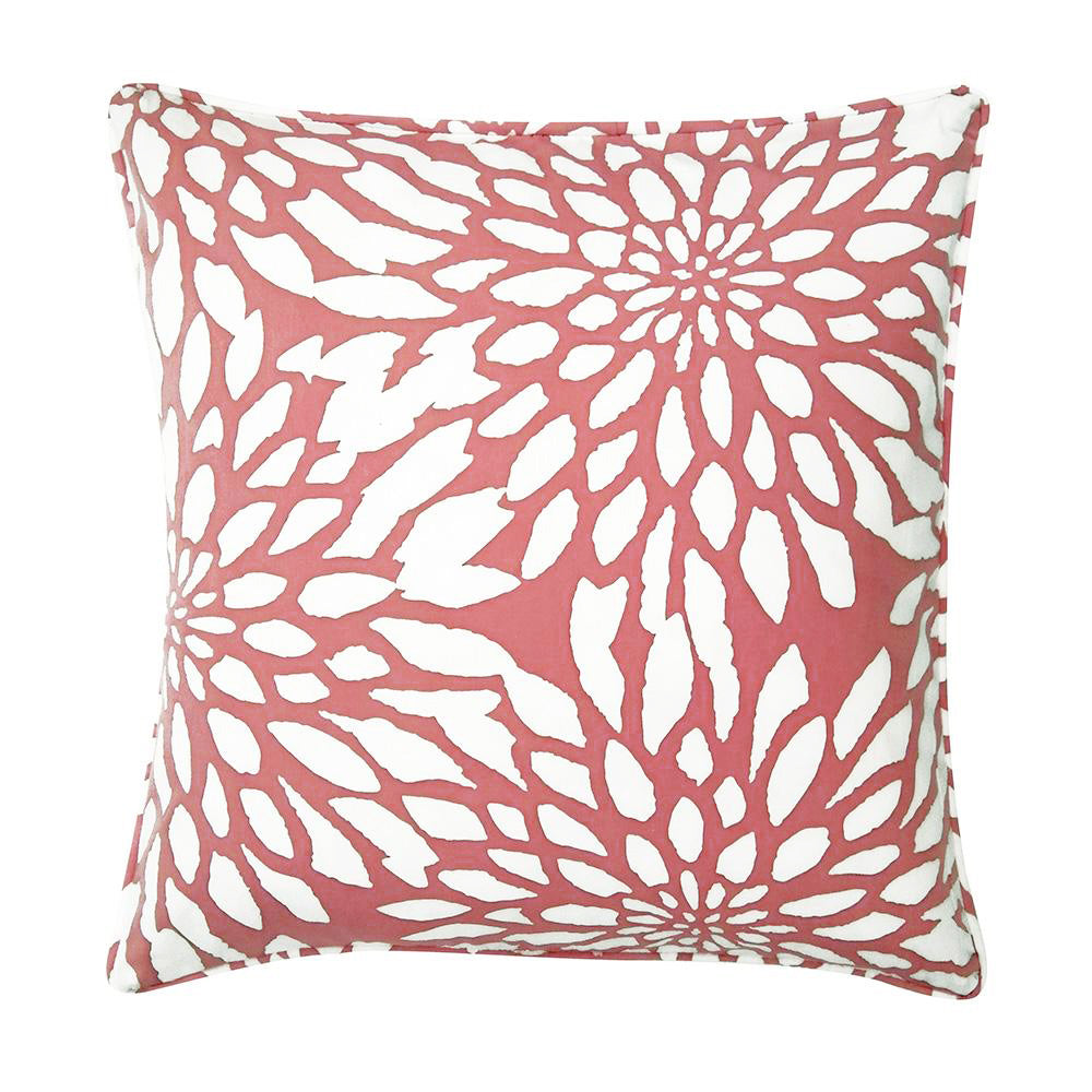A whitebox photo of reversible pillow cover in coral bunga. Showing front side of the pillow cover