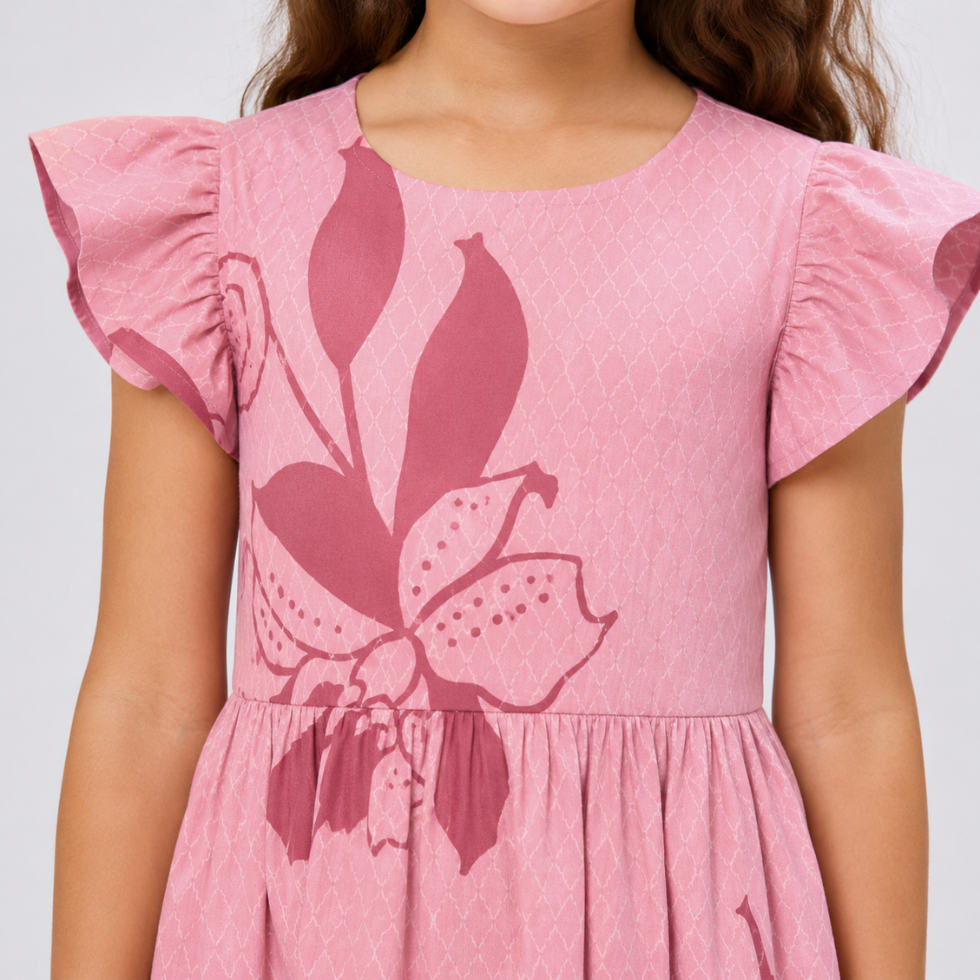 Closeup detail of girl in pink dress