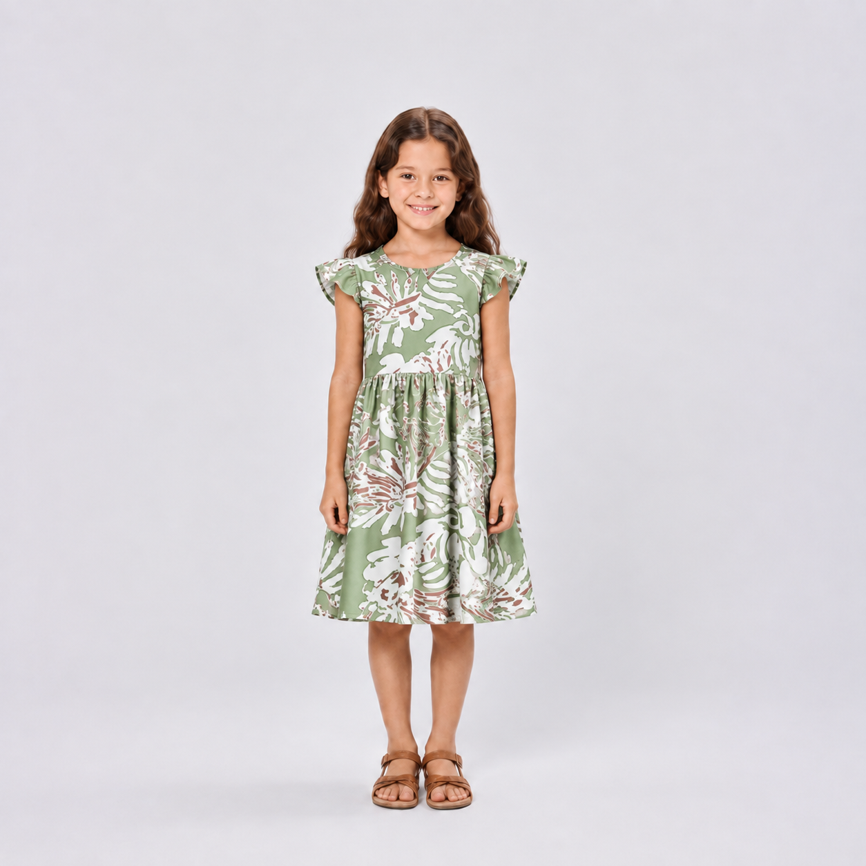 Girl facing the front with green dress