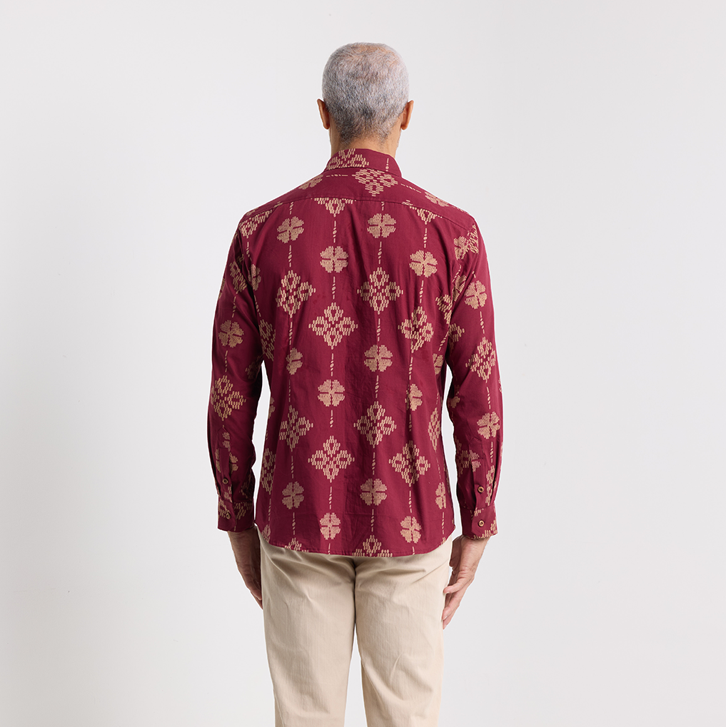 Men's Long-Sleeved Batik Shirt - Ruby Songket