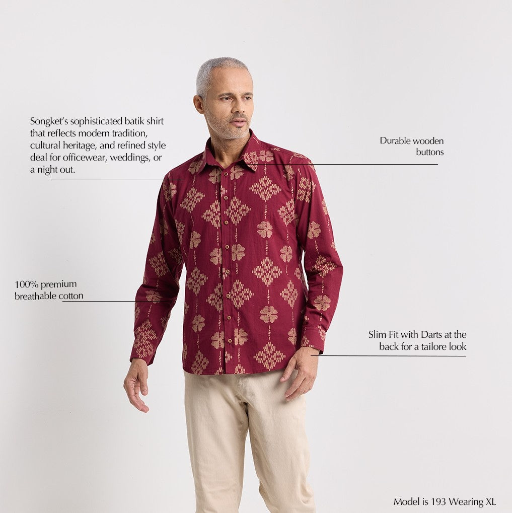 Description of ruby songket  men's long sleeve shirt 