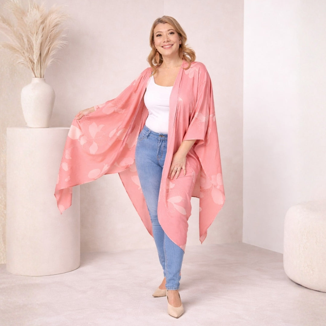 Batik Kimono - Coral Blooming Lace