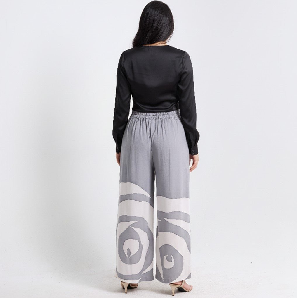 Back view of the silver rose trousers 