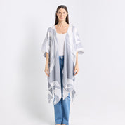 front facing photo of the silver rose kimono 
