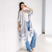 Women wearing silver rose kimono in a lifestyle photo