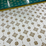 Patterned fabric with geometric design on a white background