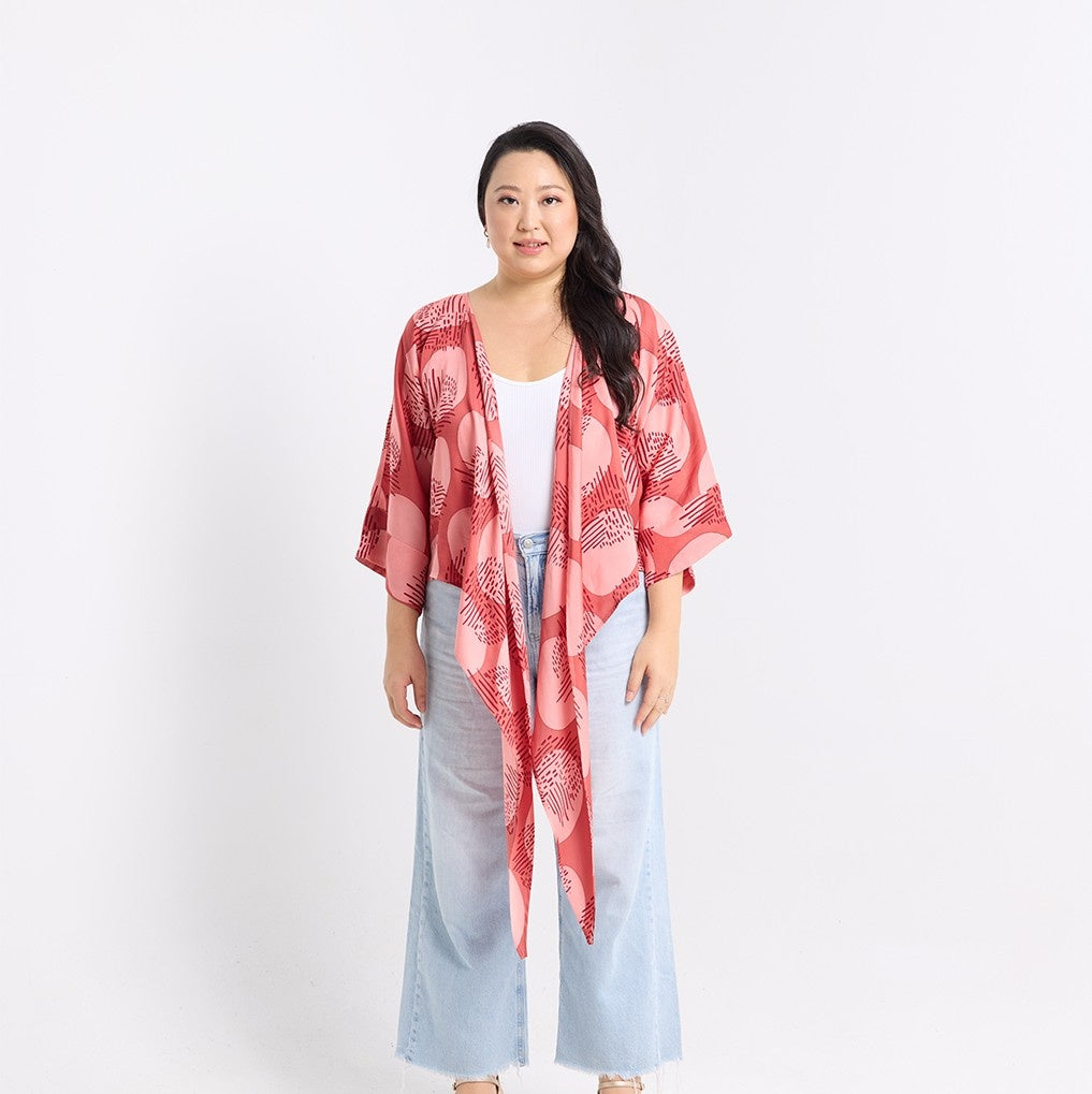 Tie Front Kimono - Crimson Yuan Dian