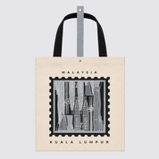 Front of totebag with gray-ish KL inspired prints