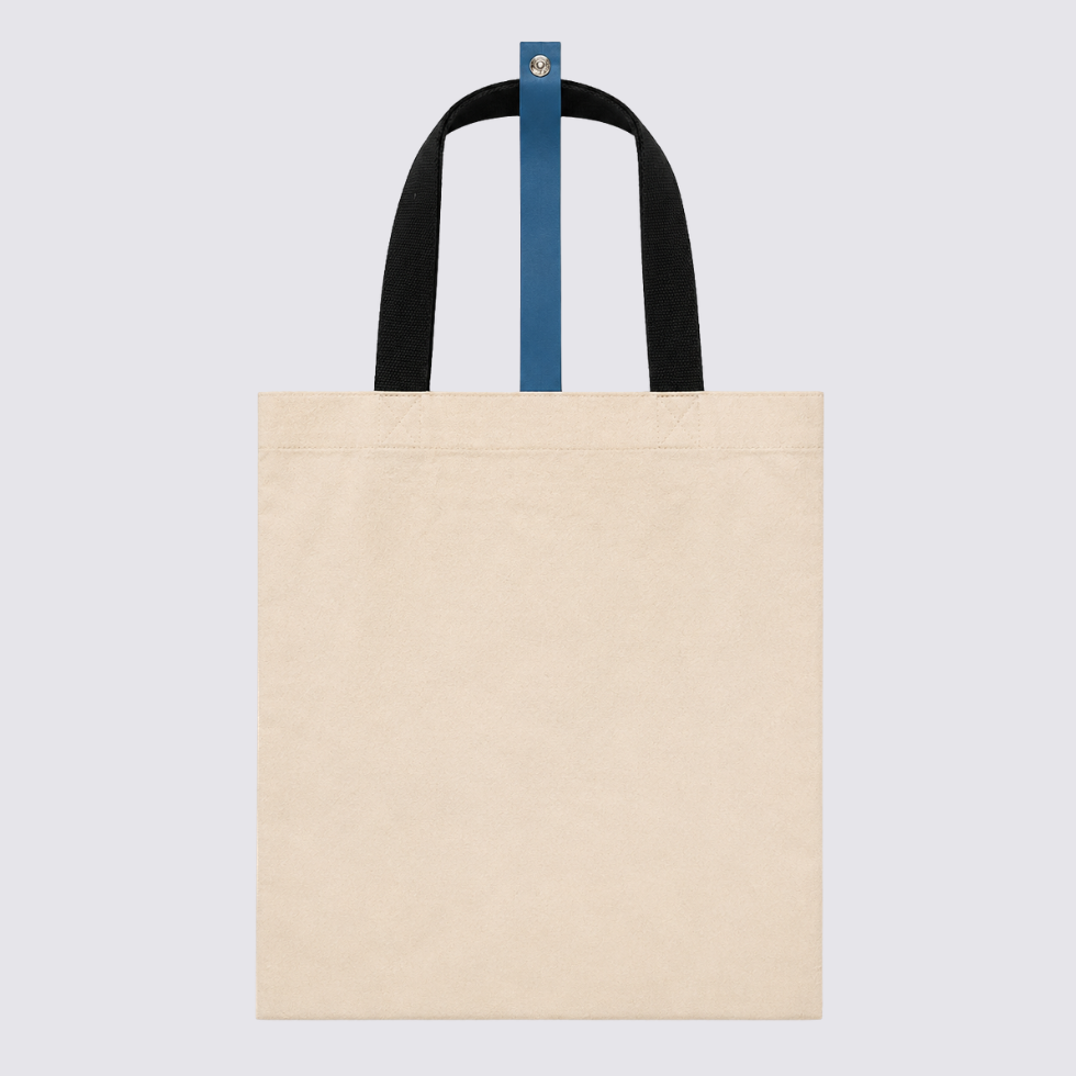 Back of totebag with blue-ish KL inspired prints