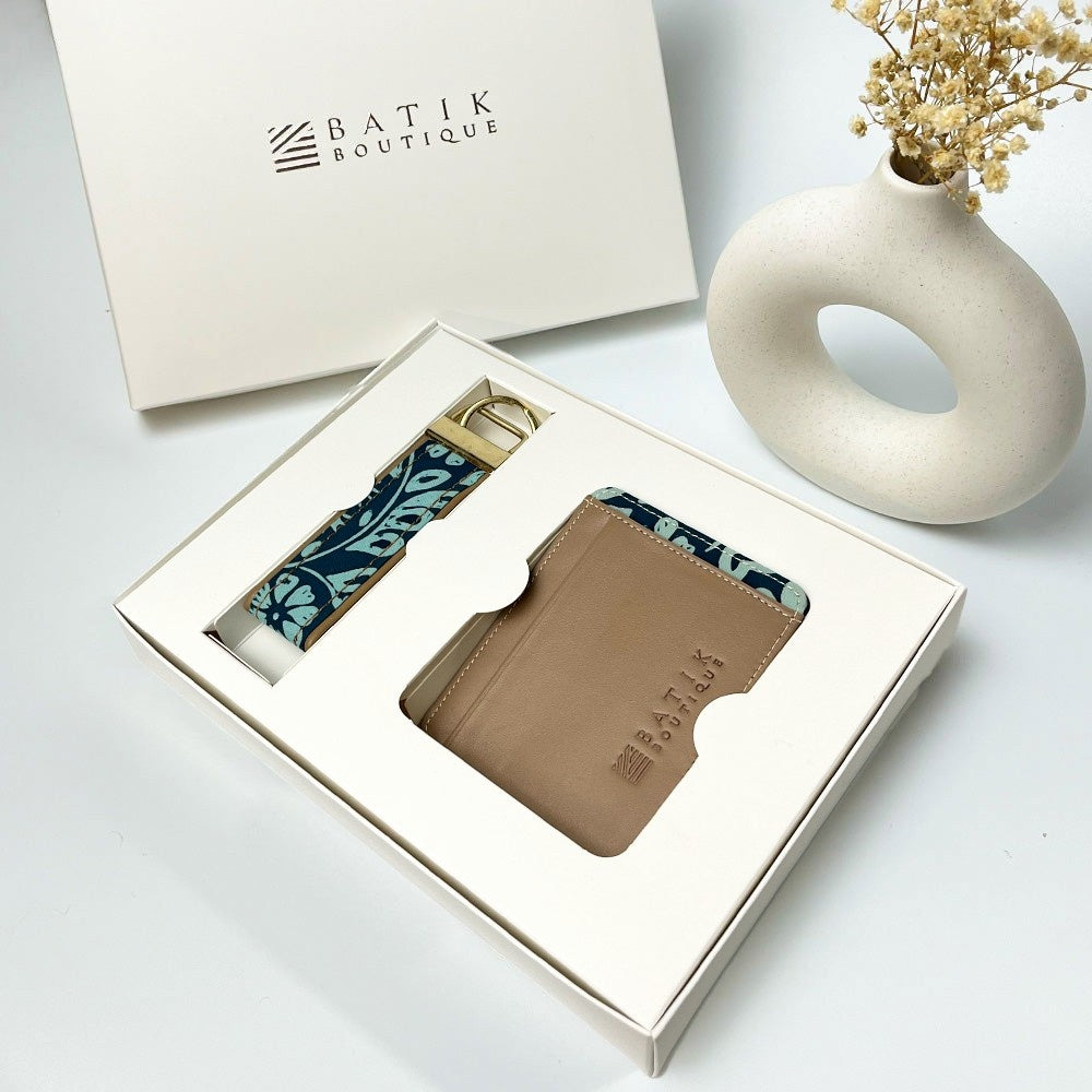 Batik Travel Set - Teal Ukir with a white background 