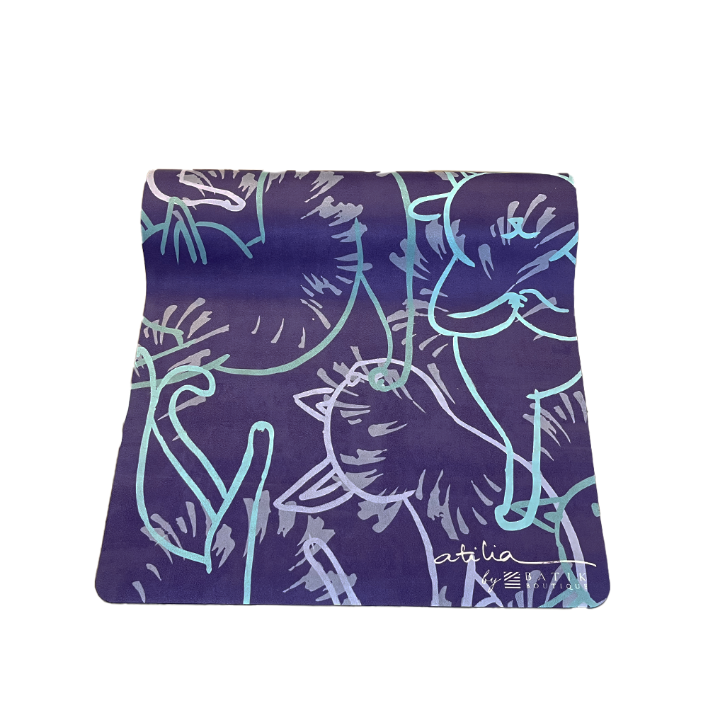 Travel Yoga Mat - Periwinkle Cat Yogis - Batik Boutique