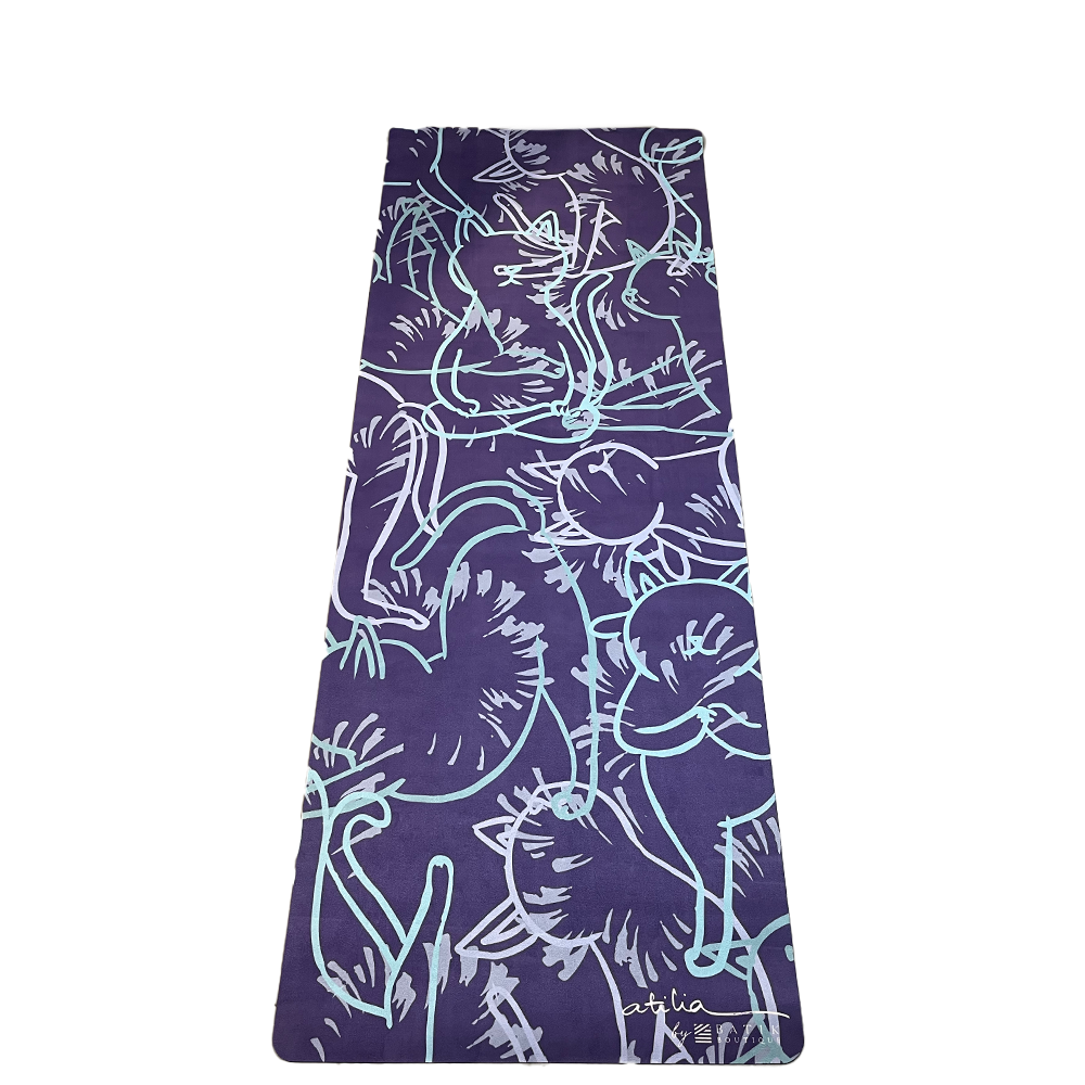 Travel Yoga Mat - Periwinkle Cat Yogis - Batik Boutique