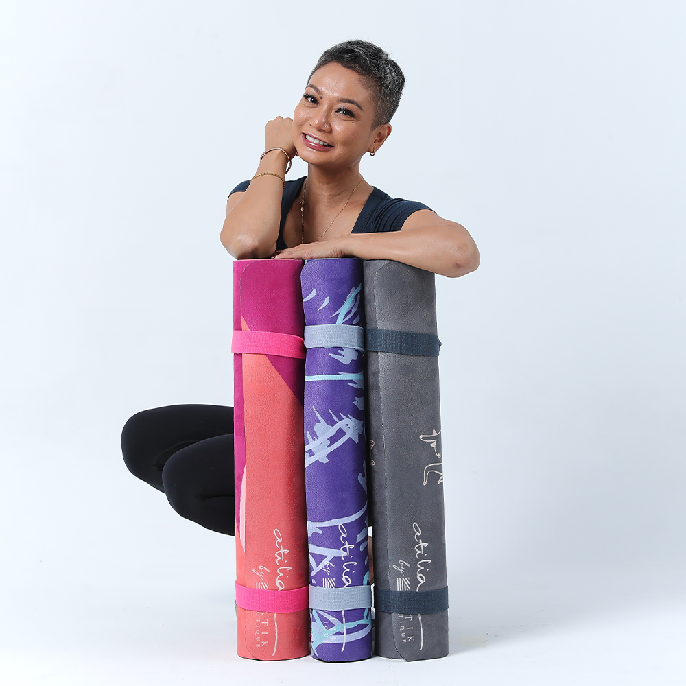Travel Yoga Mat - Periwinkle Cat Yogis - Batik Boutique