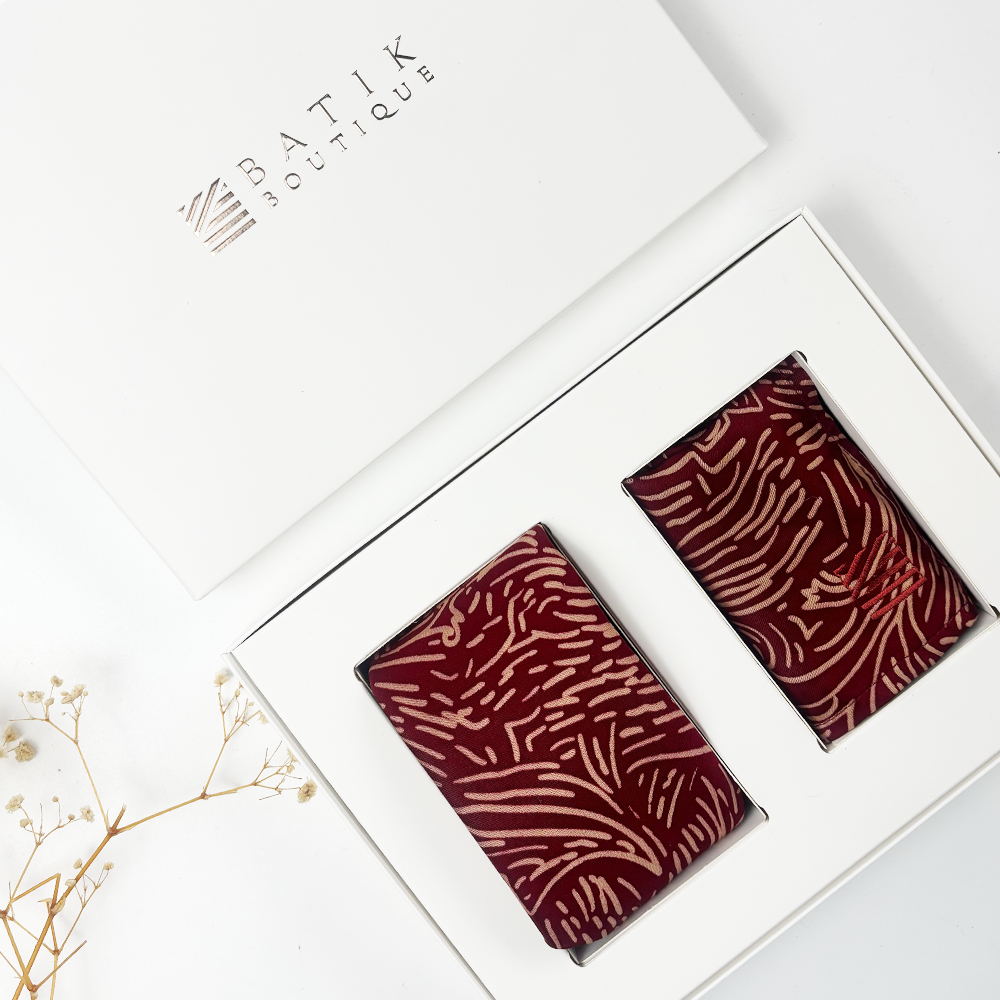 Batik Neck Tie & Pocket Square (Silk Cotton) - Crimson Driftwood