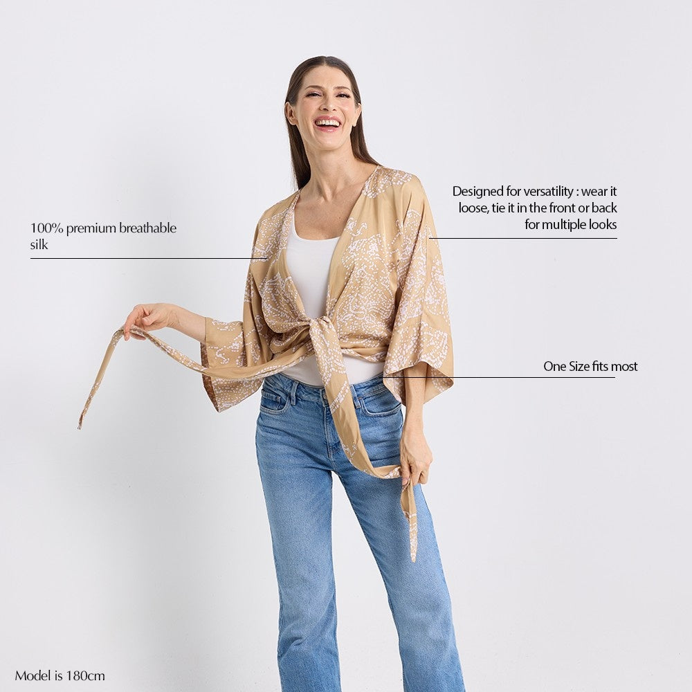 Tie Front Kimono - Tan Orchid