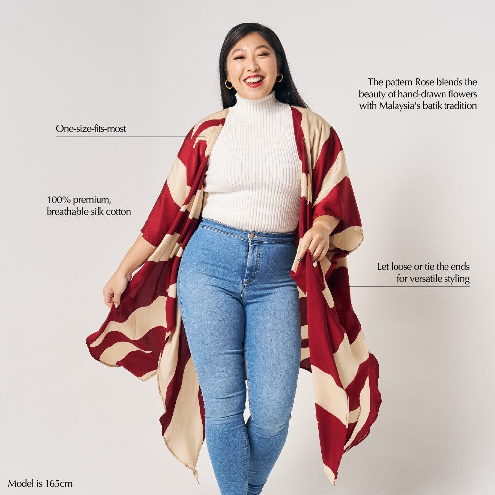 Lifetyle photo of Crimson rose kimono Description 