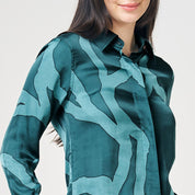 Women's Long-Sleeved Batik Shirt (Silk Cotton) - Forest Chain - Batik Boutique