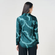 Women's Long-Sleeved Batik Shirt (Silk Cotton) - Forest Chain - Batik Boutique