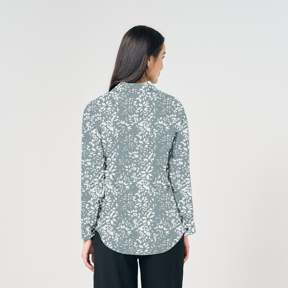 Women's Long-Sleeved Batik Shirt (Silk Cotton) - Sage Melati - Batik Boutique