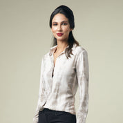 Women's Long-Sleeved Shibori Shirt (Silk Cotton)  - Mangosteen - Batik Boutique